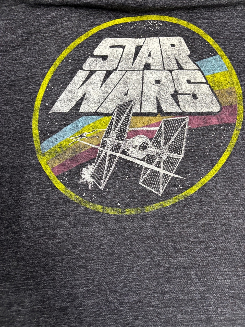 Star Wars Men’s Charcoal T-Shirt with Retro Yellow, Blue & Pink Graphic